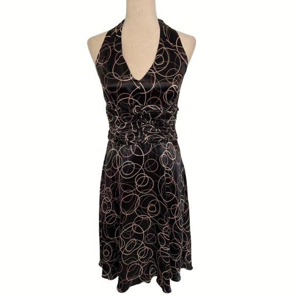 Vintage 00's Halter Dress Y2k Black Brown Circles by Harolds Size 6 Knee Length - Picture 3 of 10
